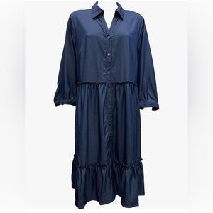 EUC Mlle Gabrielle Faux Tencel Denim Midi Dress 3/4 Sleeve Navy Blue 3X